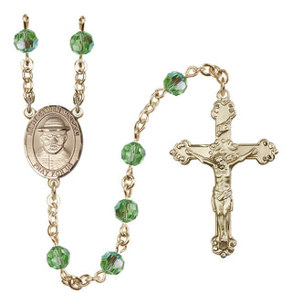 14 Karat Gold-Filled 6mm Austrian Crystal Saint Damien of Molokai Rosary in Peridot