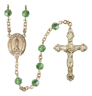 14 Karat Gold-Filled 6mm Austrian Crystal Our Lady of Kibeho Rosary in Peridot