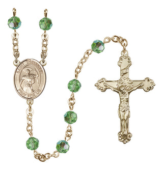 14 Karat Gold-Filled 6mm Austrian Crystal Saint Theodore Stratelates Rosary in Peridot