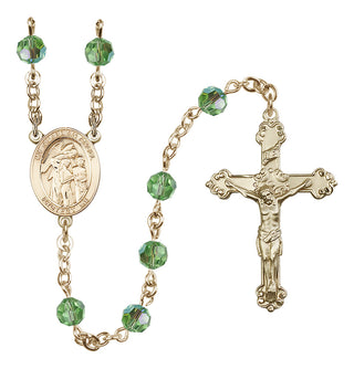 14 Karat Gold-Filled 6mm Austrian Crystal Guardian Angel w/Children Rosary in Peridot