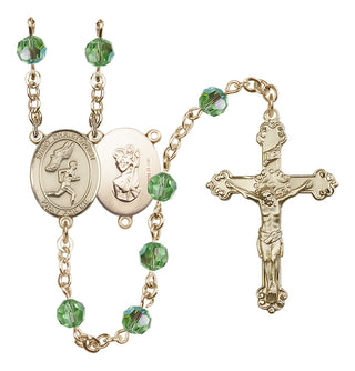 14 Karat Gold-Filled 6mm Austrian Crystal Saint Christopher/Track&Field-Men Rosary in Peridot