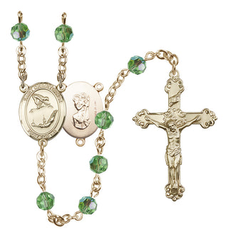 14 Karat Gold-Filled 6mm Austrian Crystal Saint Christopher/Gymnastics Rosary in Peridot