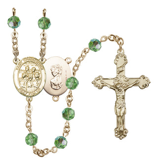 14 Karat Gold-Filled 6mm Austrian Crystal Saint Christopher / Choir Rosary in Peridot