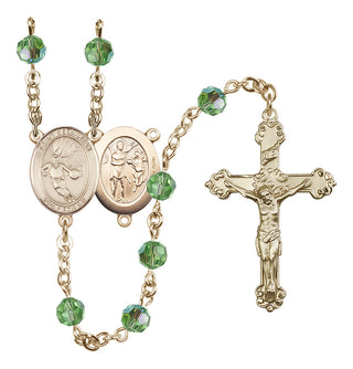 14 Karat Gold-Filled 6mm Austrian Crystal Saint Sebastian/Basketball Rosary in Peridot