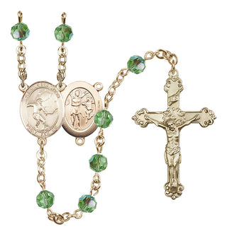 14 Karat Gold-Filled 6mm Austrian Crystal Saint Sebastian / Soccer Rosary in Peridot