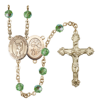 14 Karat Gold-Filled 6mm Austrian Crystal Saint Sebastian/Lacrosse Rosary in Peridot