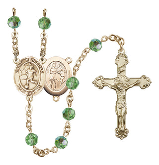 14 Karat Gold-Filled 6mm Austrian Crystal Saint Sebastian/Soccer-Women Rosary in Peridot