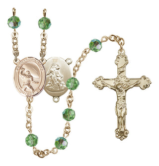 14 Karat Gold-Filled 6mm Austrian Crystal Guardian Angel/Football Rosary in Peridot