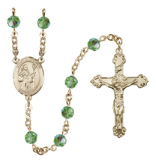 14 Karat Gold 6mm Austrian Crystal Saint Augustine Rosary in Peridot