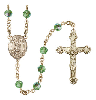 14 Karat Gold 6mm Austrian Crystal San Cristobal Rosary in Peridot