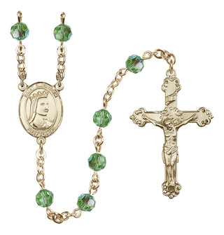 14 Karat Gold 6mm Austrian Crystal Saint Elizabeth of Hungary Rosary in Peridot