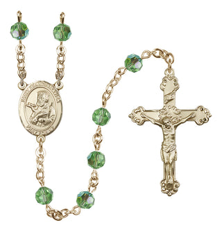 14 Karat Gold 6mm Austrian Crystal Saint Francis Xavier Rosary in Peridot