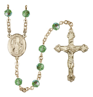 14 Karat Gold 6mm Austrian Crystal Saint Genevieve Rosary in Peridot