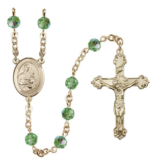 14 Karat Gold 6mm Austrian Crystal Saint Gerard Majella Rosary in Peridot