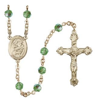 14 Karat Gold 6mm Austrian Crystal Saint Jason Rosary in Peridot
