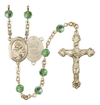 14 Karat Gold 6mm Austrian Crystal Saint Joan of Arc /Coast Guard Rosary in Peridot
