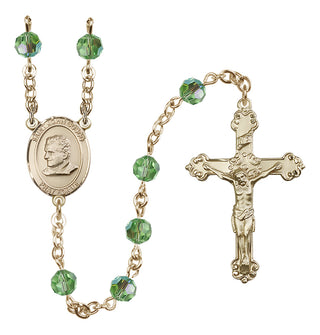 14 Karat Gold 6mm Austrian Crystal Saint John Bosco Rosary in Peridot