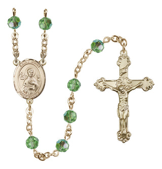 14 Karat Gold 6mm Austrian Crystal Saint John the Apostle Rosary in Peridot