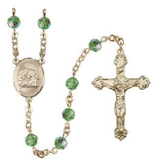 14 Karat Gold 6mm Austrian Crystal Saint Joshua Rosary in Peridot
