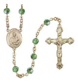 14 Karat Gold 6mm Austrian Crystal Saint Lawrence Rosary in Peridot
