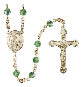 14 Karat Gold 6mm Austrian Crystal Saint Kilian Rosary in Peridot