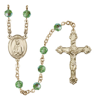 14 Karat Gold 6mm Austrian Crystal Saint Martha Rosary in Peridot