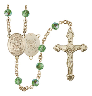 14 Karat Gold 6mm Austrian Crystal Saint Michael / Coast Guard Rosary in Peridot
