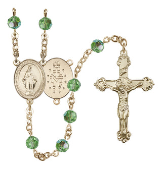 14 Karat Gold 6mm Austrian Crystal Miraculous Rosary in Peridot