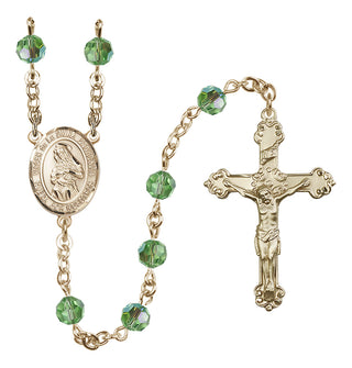 14 Karat Gold 6mm Austrian Crystal Virgen de la Divina Providencia Rosary in Peridot