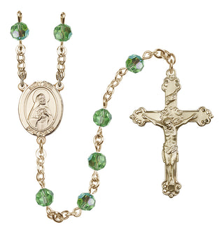 14 Karat Gold 6mm Austrian Crystal Saint Rita of Cascia Rosary in Peridot