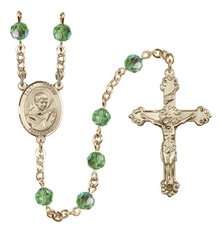 14 Karat Gold 6mm Austrian Crystal Saint Robert Bellarmine Rosary in Peridot