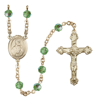 14 Karat Gold 6mm Austrian Crystal Saint Thomas the Apostle Rosary in Peridot