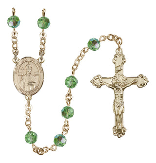 14 Karat Gold 6mm Austrian Crystal Saint Leo the Great Rosary in Peridot