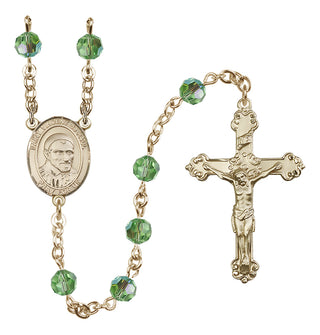 14 Karat Gold 6mm Austrian Crystal Saint Vincent de Paul Rosary in Peridot