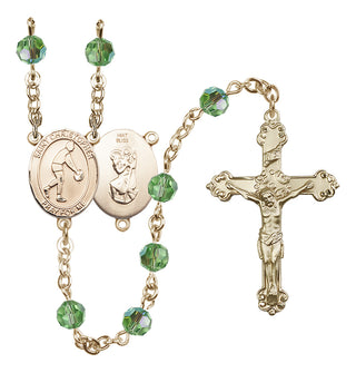 14 Karat Gold 6mm Austrian Crystal Saint Christopher/Basketball Rosary in Peridot