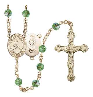 14 Karat Gold 6mm Austrian Crystal Saint Christopher/Ice Hockey Rosary in Peridot