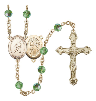 14 Karat Gold 6mm Austrian Crystal Saint Sebastian/Soccer Rosary in Peridot
