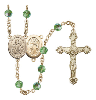 14 Karat Gold 6mm Austrian Crystal Saint Sebastian/Wrestling Rosary in Peridot