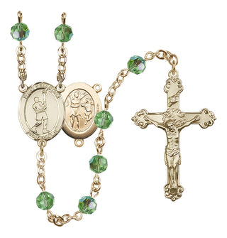 14 Karat Gold 6mm Austrian Crystal Saint Sebastian/Lacrosse Rosary in Peridot