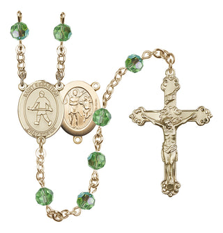 14 Karat Gold 6mm Austrian Crystal Saint Sebastian/Field Hockey Rosary in Peridot