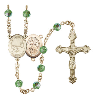 14 Karat Gold 6mm Austrian Crystal Saint Sebastian / Fishing Rosary in Peridot