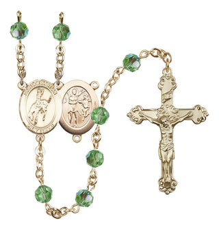 14 Karat Gold 6mm Austrian Crystal Saint Sebastian / Rodeo Rosary in Peridot
