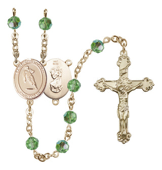 14 Karat Gold 6mm Austrian Crystal Saint Christopher / Rugby Rosary in Peridot