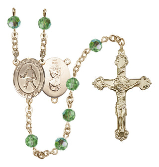 14 Karat Gold 6mm Austrian Crystal Saint Christopher / Field Hockey Rosary in Peridot