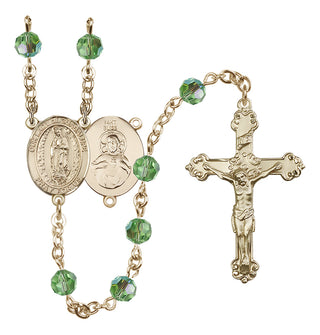 14 Karat Gold 6mm Austrian Crystal Our Lady of Guadalupe Rosary in Peridot