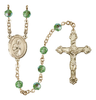14 Karat Gold 6mm Austrian Crystal Saint Isaac Jogues Rosary in Peridot