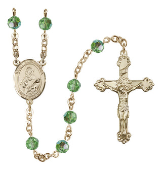 14 Karat Gold 6mm Austrian Crystal Saint Alexandra Rosary in Peridot