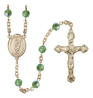 14 Karat Gold 6mm Austrian Crystal Saint Victor of Marseilles Rosary in Peridot