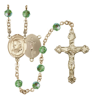 14 Karat Gold 6mm Austrian Crystal Pope Emeritace Benedict XVI Rosary in Peridot