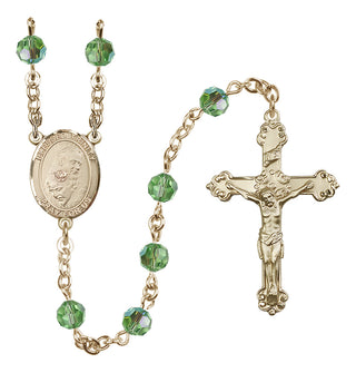 14 Karat Gold 6mm Austrian Crystal Blessed Trinity Rosary in Peridot